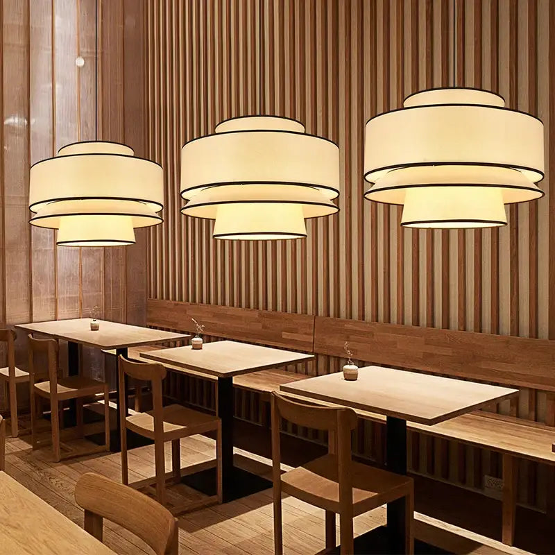 Suspension design contemporain en tissu beige style chic