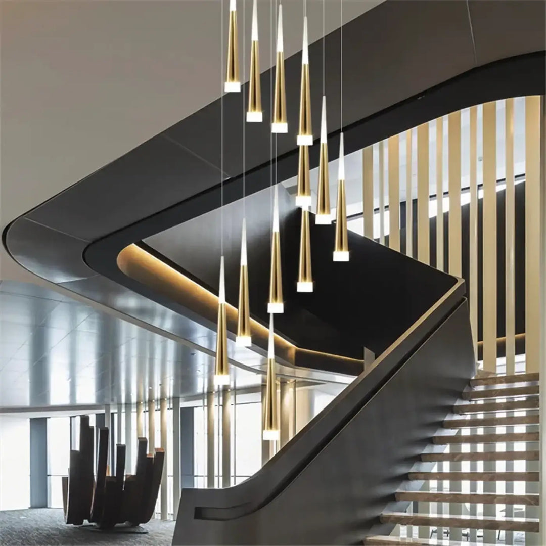 Suspension luminaire dartel avec design élancé en métal doré suspendu au plafond pour un éclairage moderne