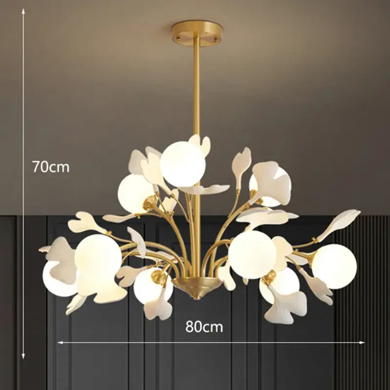 Suspension design floral en métal style blanc doré