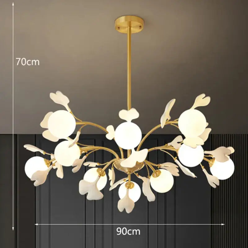 Suspension design floral en métal style blanc doré