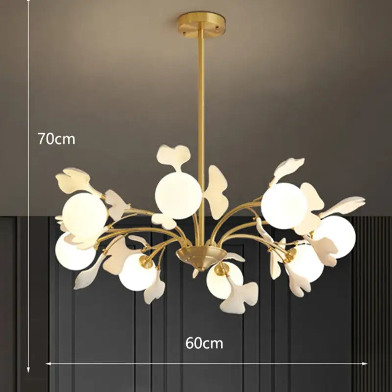 Suspension design floral en métal style blanc doré