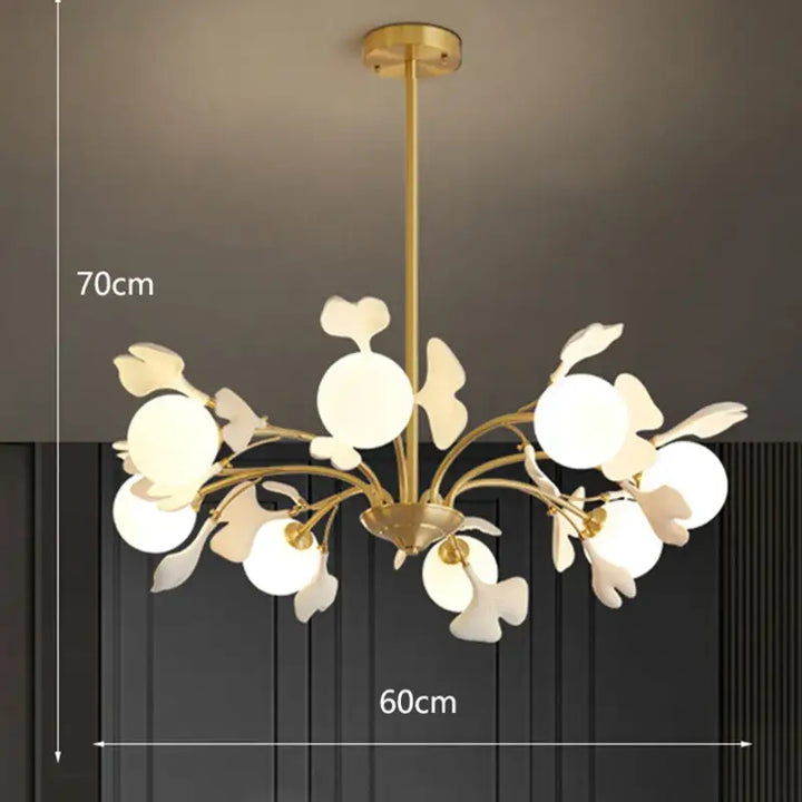 Suspension design floral en métal style blanc doré