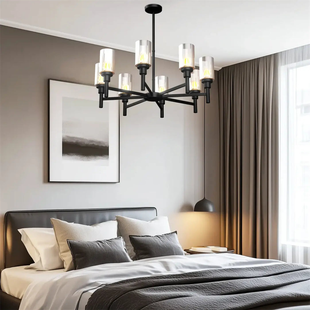 Suspension luminaire design industriel en verre et en métal noir chic