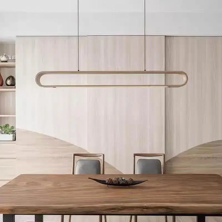Suspension luminaire design linéaire en bois naturel élégant