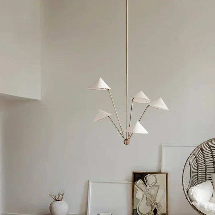 Suspension luminaire design minimaliste à formes coniques blanc