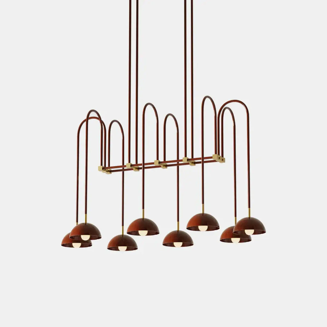 Suspension luminaire rumia en bronze avec bras métalliques incurvés et abat-jours en forme de dôme design moderne
