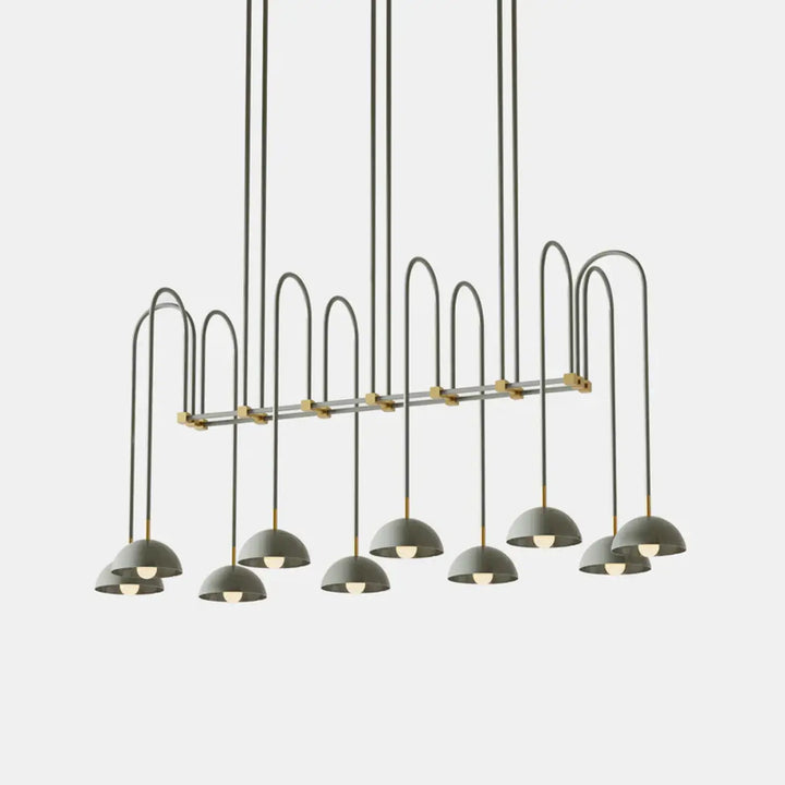 Suspension luminaire rumia en métal gris moderne avec bras courbés et abat-jour en forme de dôme pour présence spectaculaire et design moderne