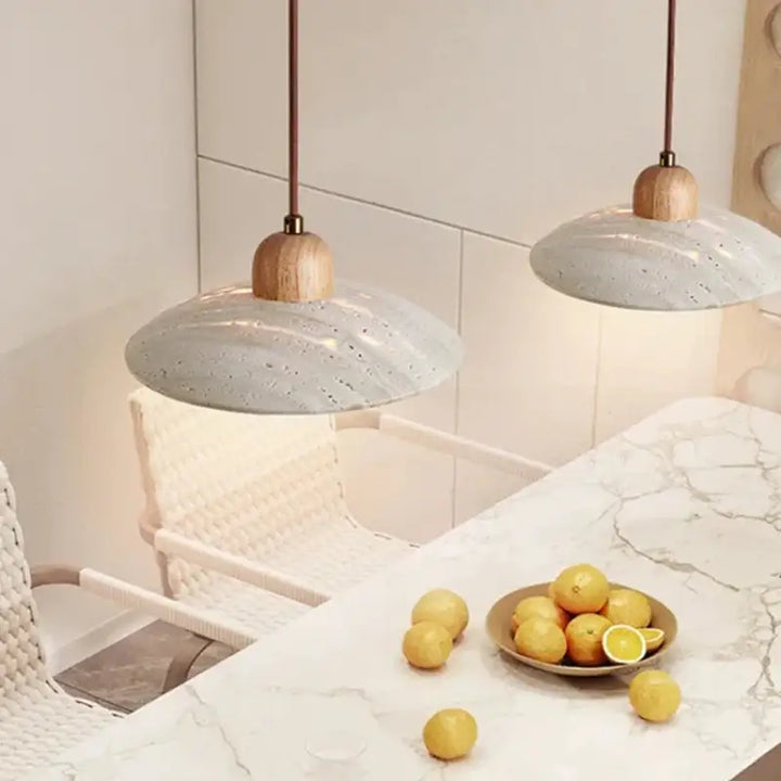 Suspension luminaire design moderne et nordique en pierre et bois