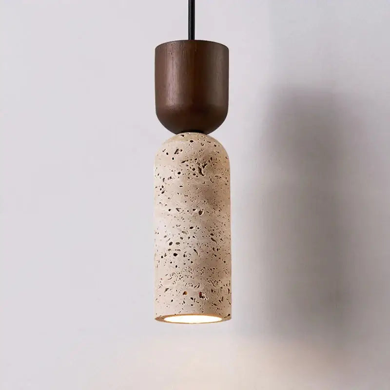 Suspension luminaire design en pierre naturelle et bois