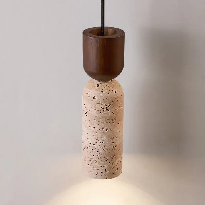 Suspension luminaire design en pierre naturelle et bois