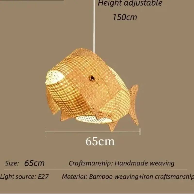 Suspension luminaire design poisson en osier naturel chic