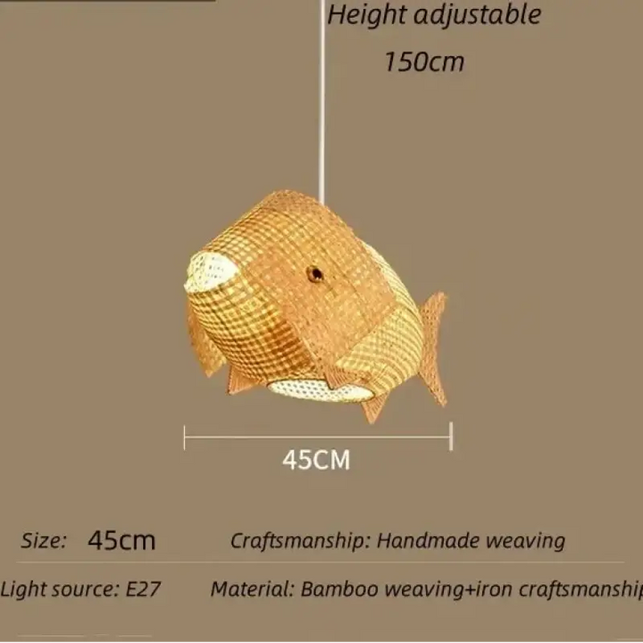 Suspension luminaire design poisson en osier naturel chic