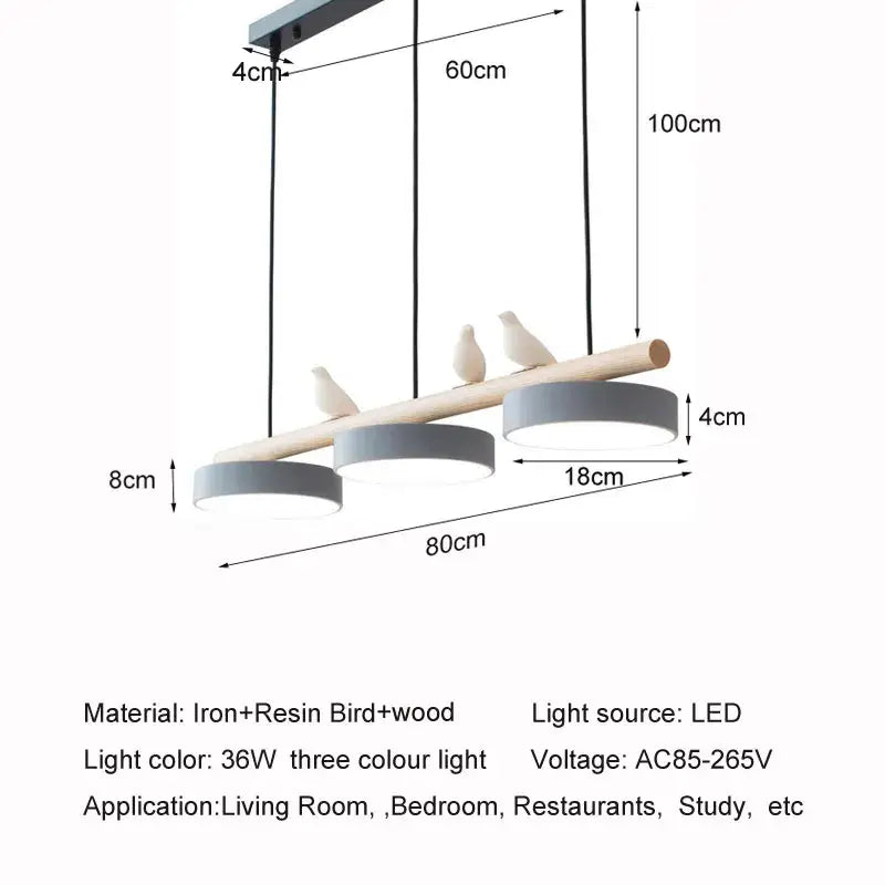 Suspension design scandinave avec oiseaux bois coloré
