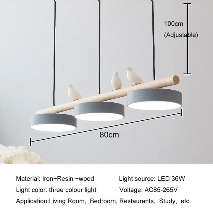 Suspension design scandinave avec oiseaux bois coloré