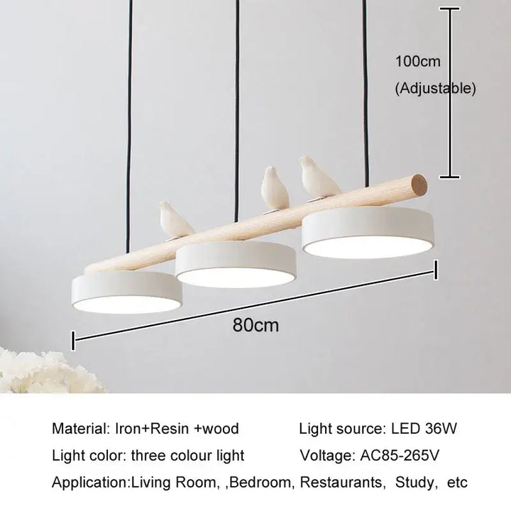 Suspension design scandinave avec oiseaux bois coloré