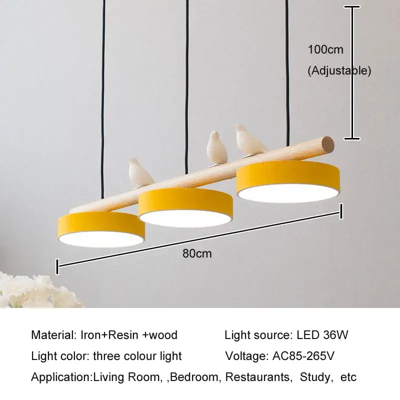 Suspension design scandinave avec oiseaux bois coloré