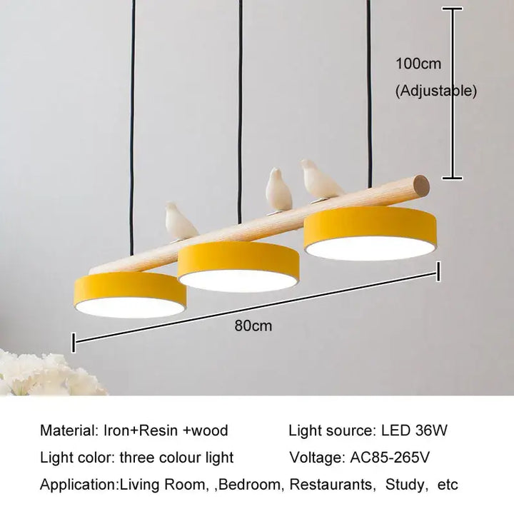 Suspension design scandinave avec oiseaux bois coloré
