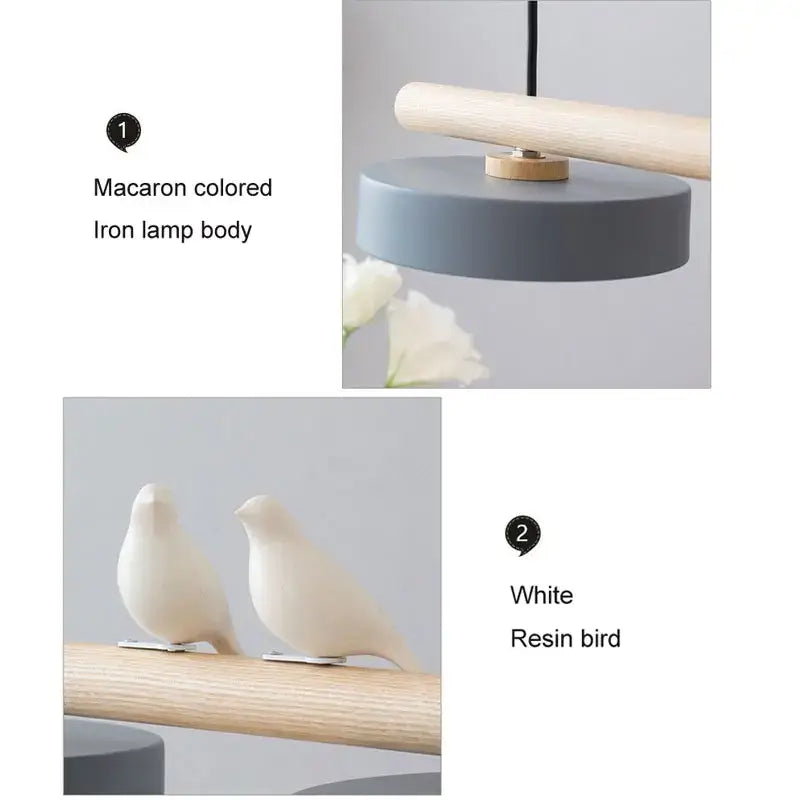 Suspension design scandinave avec oiseaux bois coloré