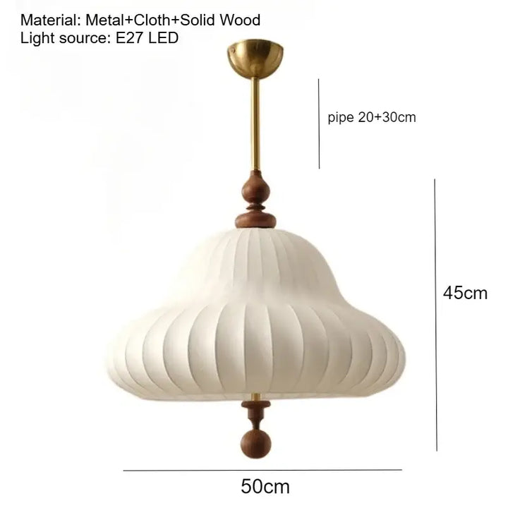 Suspension design en tissu et bois naturel blanc chic