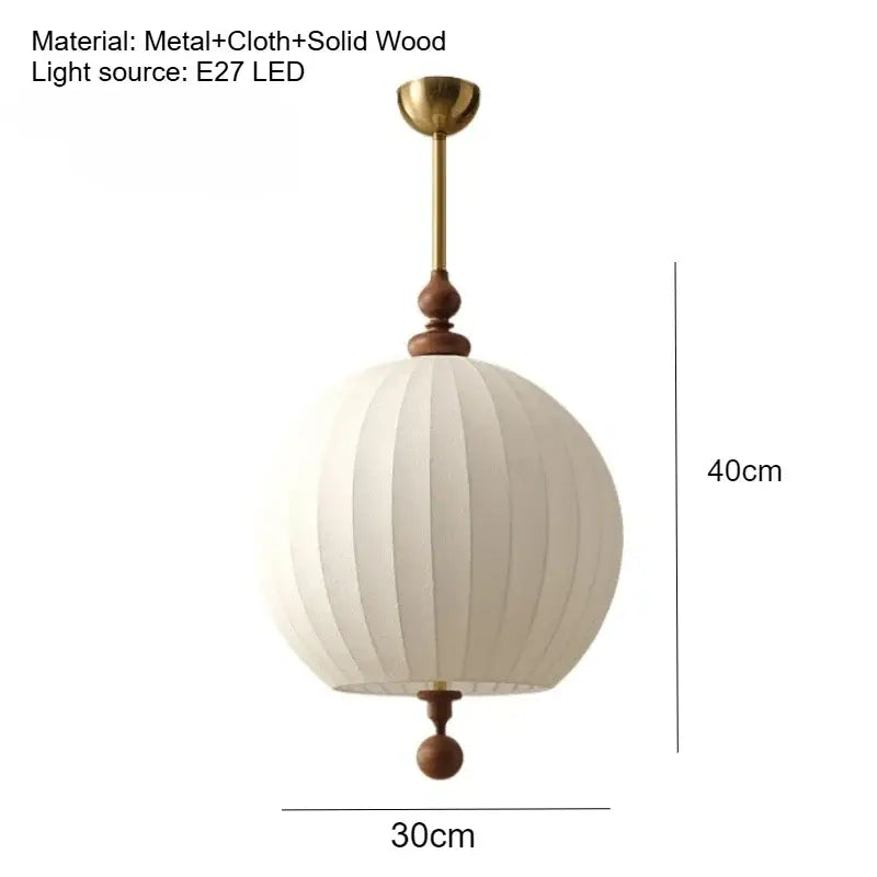 Suspension design en tissu et bois naturel blanc chic