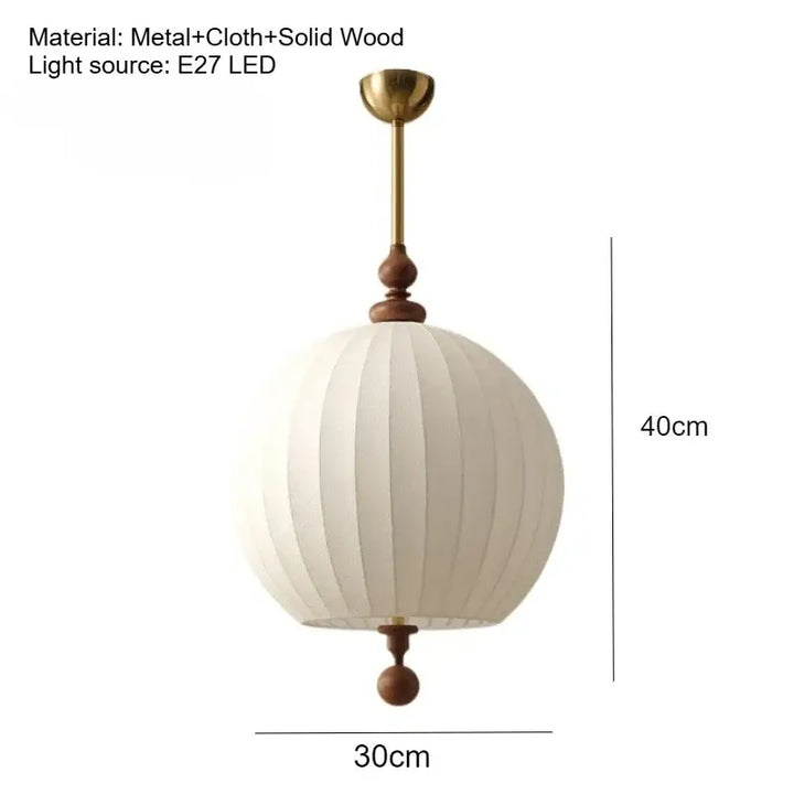 Suspension design en tissu et bois naturel blanc chic