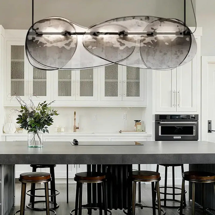 Suspension design verre et métal style unique gris chic