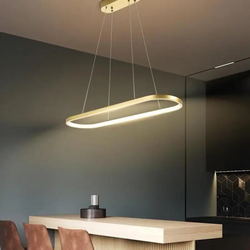 Suspension Luminaire Doré Élégante En Forme Ovale