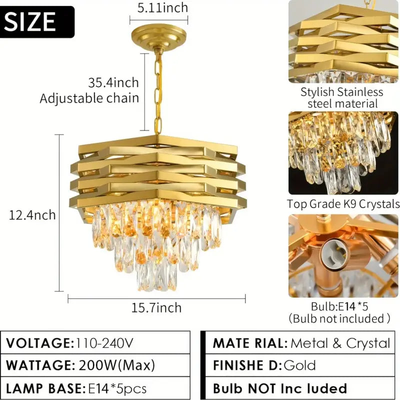 Suspension luminaire dorée à cristaux lumineux de luxe