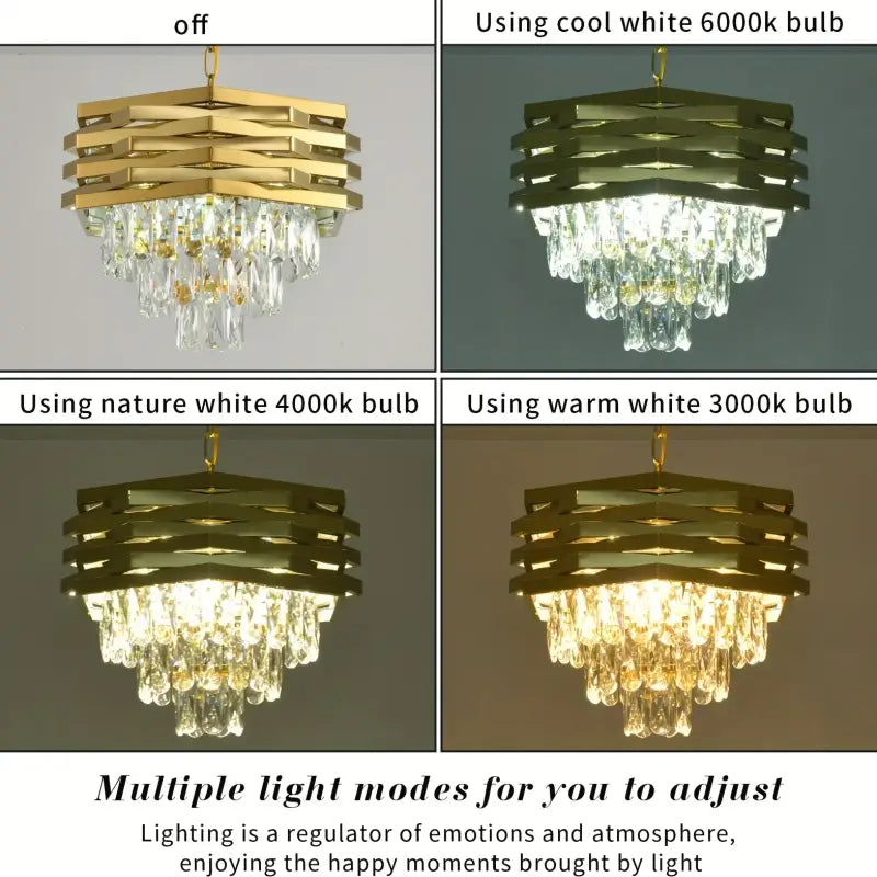 Suspension luminaire dorée à cristaux lumineux de luxe