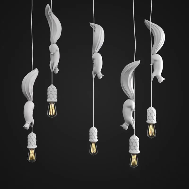 Suspension Luminaire Écureuil Blanc Rose Bleu Style Fantaisie