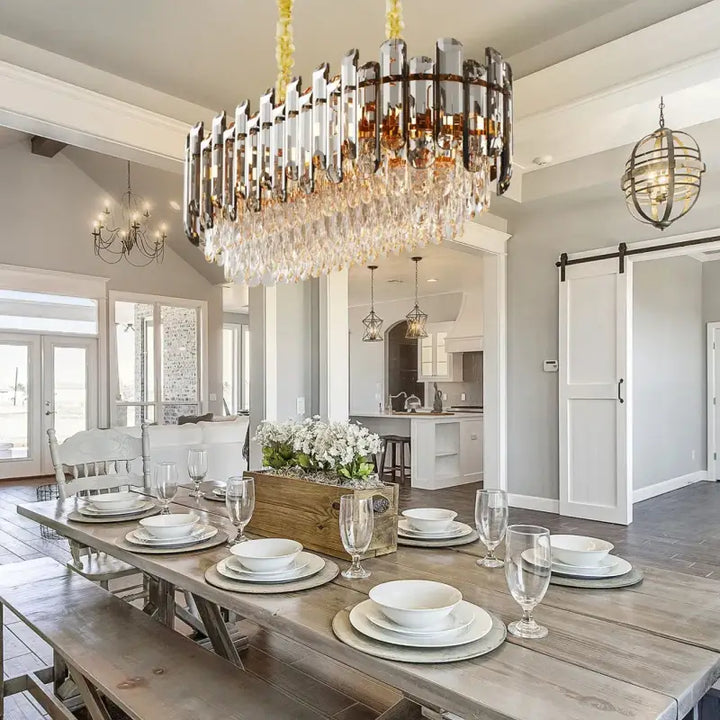 Suspension luminaire élégante en cristal avec reflets dorés