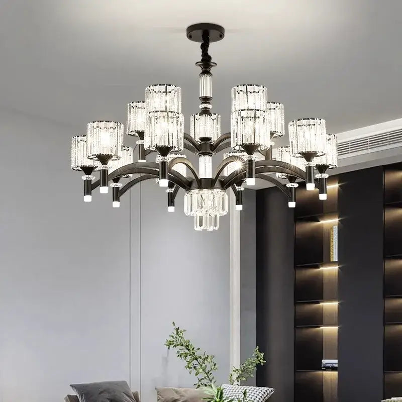 Suspension luminaire élégante en métal noir et cristal design