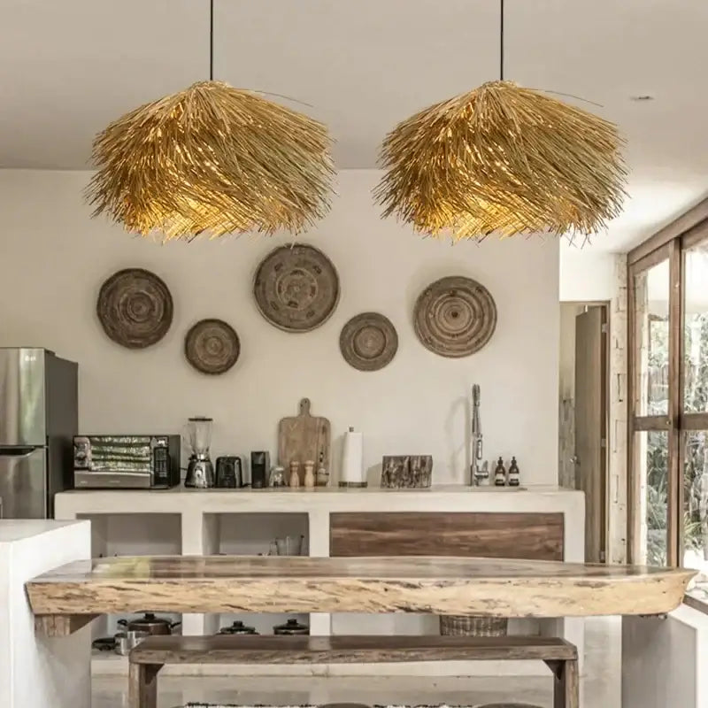 Hand Woven Rattan Led Chandelie Japanese Wabi Sabi Restaurant Bar Hanging Lamp Home Loft Room Decor Retro