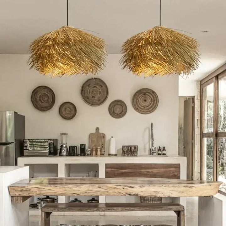 Hand Woven Rattan Led Chandelie Japanese Wabi Sabi Restaurant Bar Hanging Lamp Home Loft Room Decor Retro