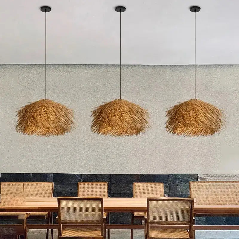 Hand Woven Rattan Led Chandelie Japanese Wabi Sabi Restaurant Bar Hanging Lamp Home Loft Room Decor Retro
