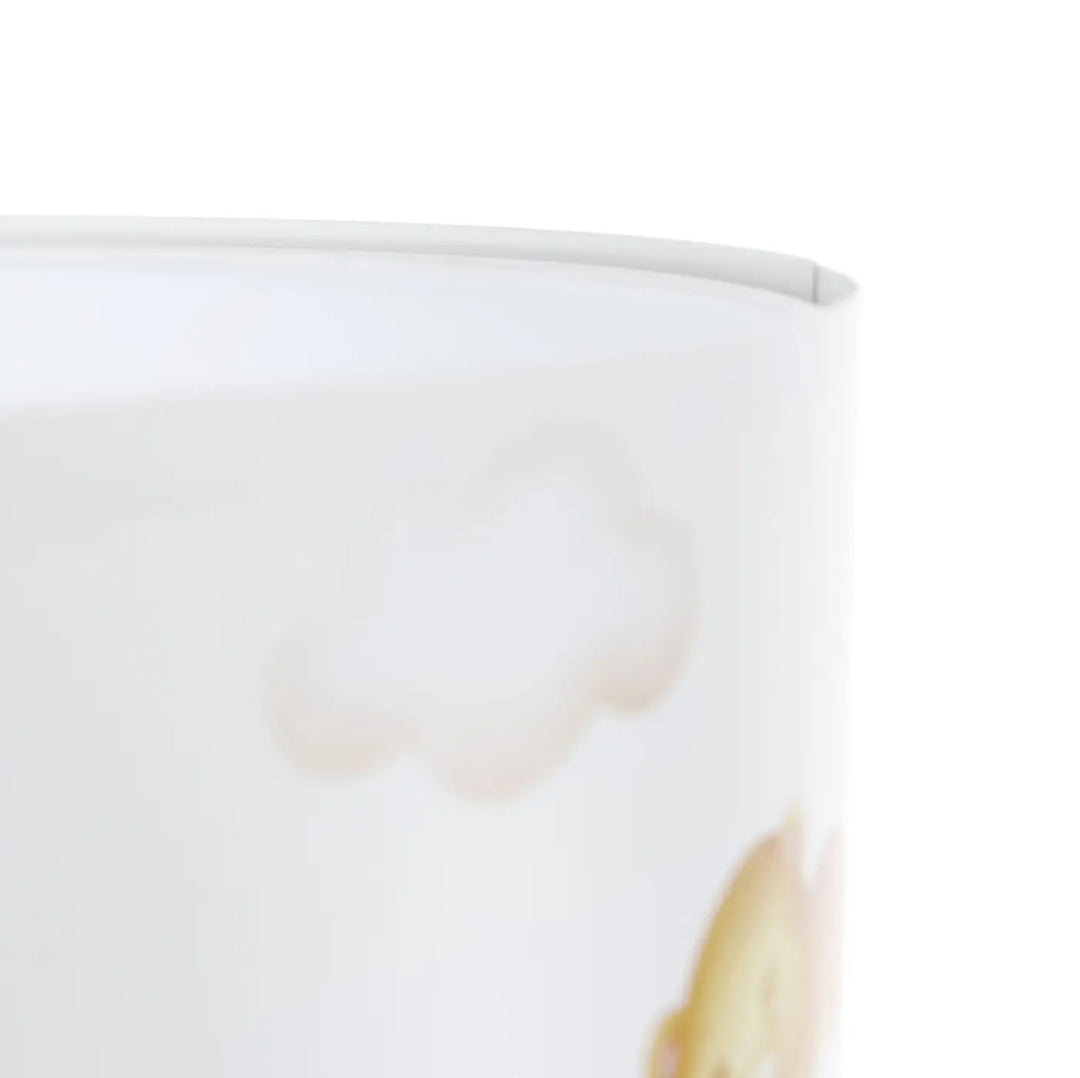 Suspension luminaire white avec abat-jour cylindrique orné de motifs nuages doux et animaux dorés pour chambre enfant