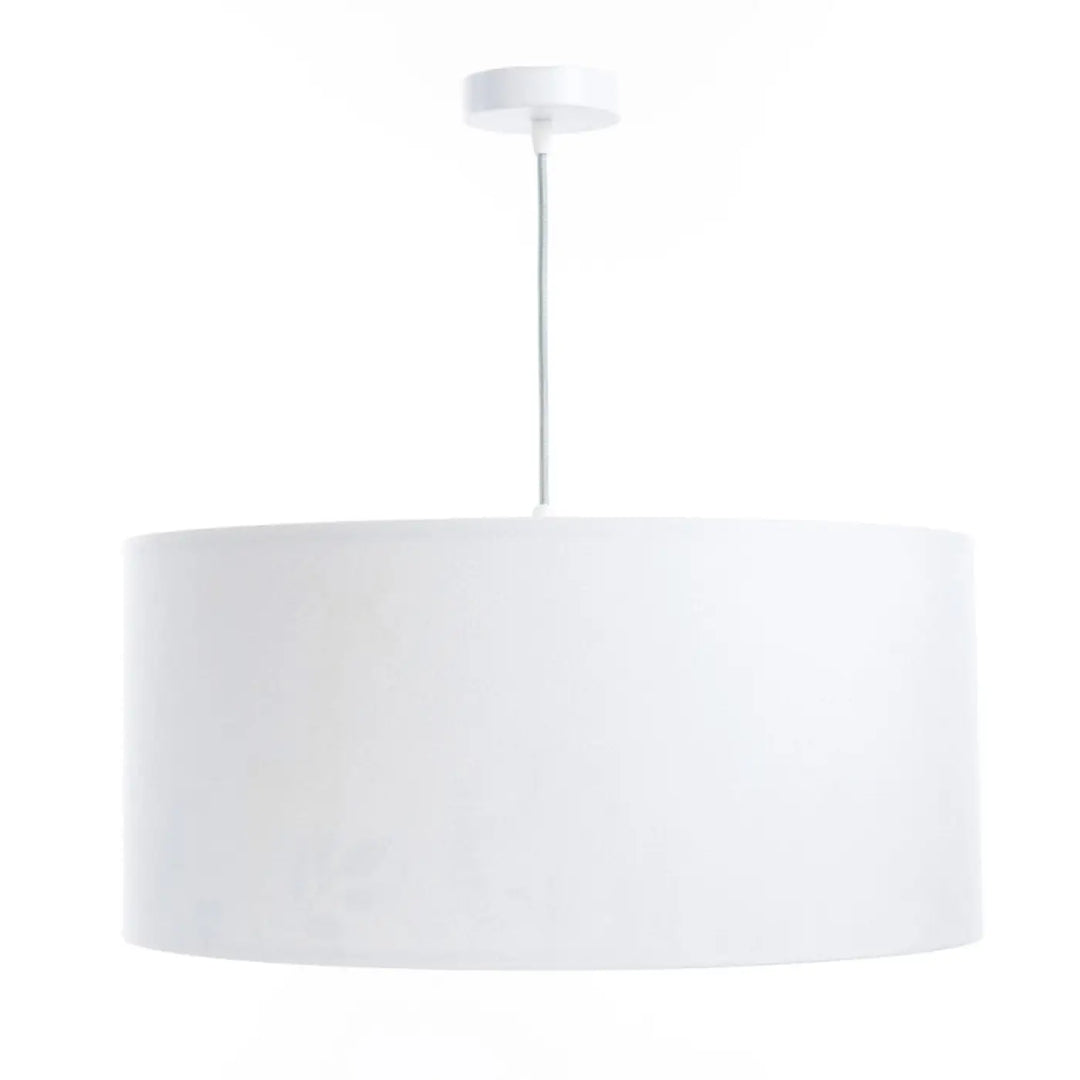 Suspension luminaire blanc avec abat-jour en tissu lisse au design minimaliste pour un éclairage élégant