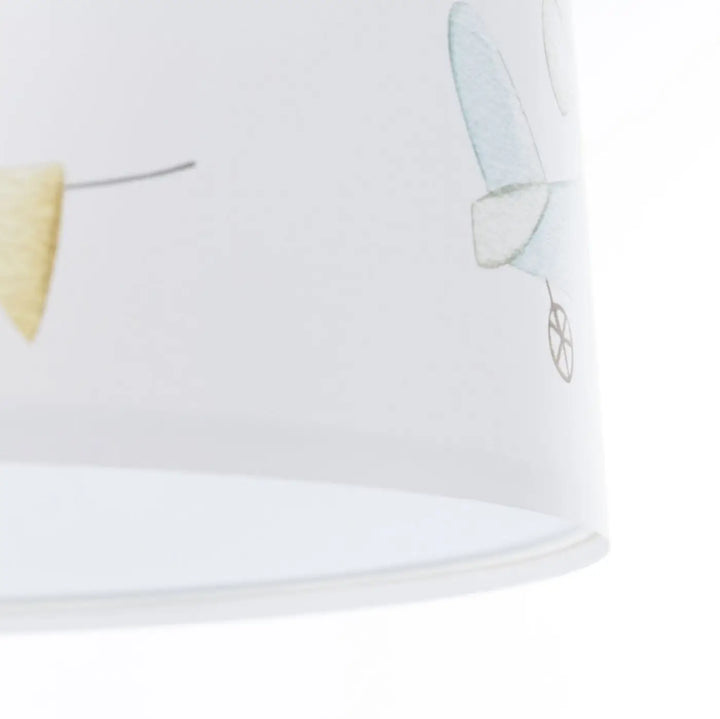 Suspension luminaire sweet dreams blanc avec abat-jour à illustrations aquarelle jaune et bleu pastel, luminaire enfant blanche