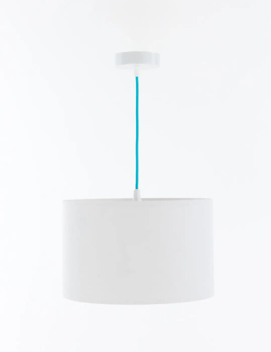 Suspension luminaire white cylindrique avec corde teal design minimaliste pour intérieur moderne
