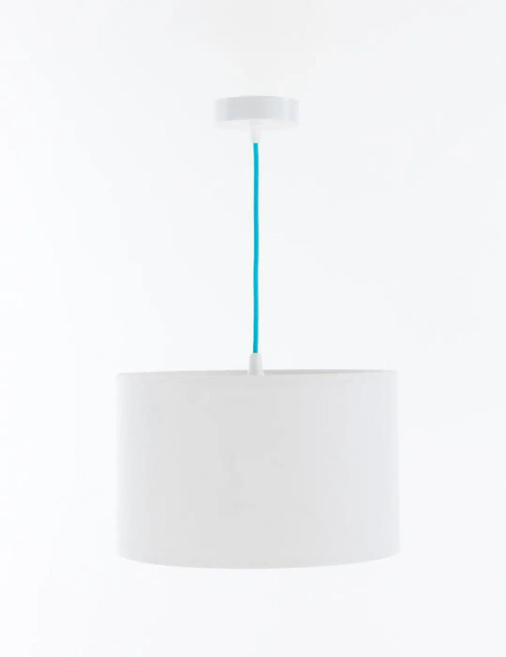 Suspension luminaire white cylindrique avec corde teal design minimaliste pour intérieur moderne