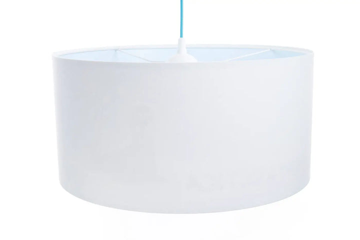 Suspension luminaire classic sweet dreams avec abat-jour cylindrique blanc mat et intérieur bleu clair doux