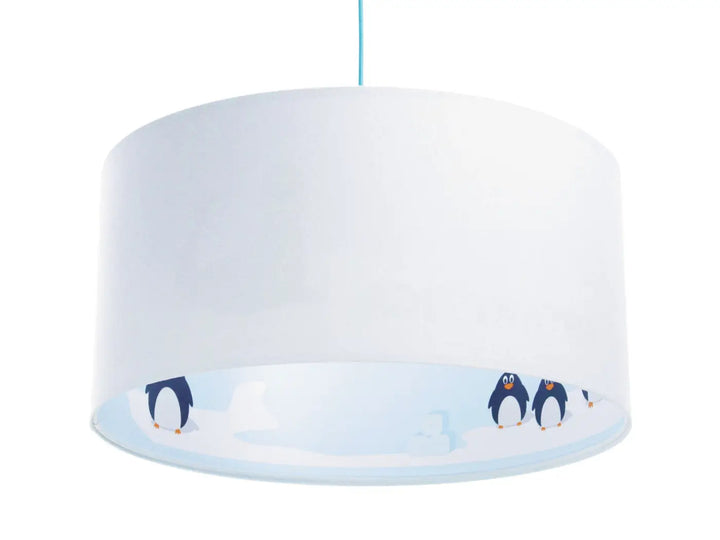 Suspension luminaire classic sweet dreams blanc avec design ludique de pingouins cartoon sur le bas