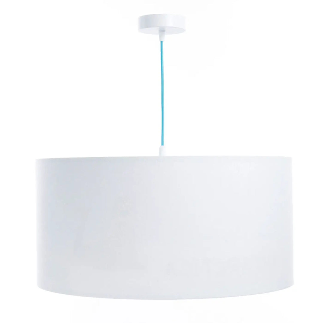 Suspension luminaire classic sweet dreams blanche cylindrique avec finition mate et cordon bleu clair