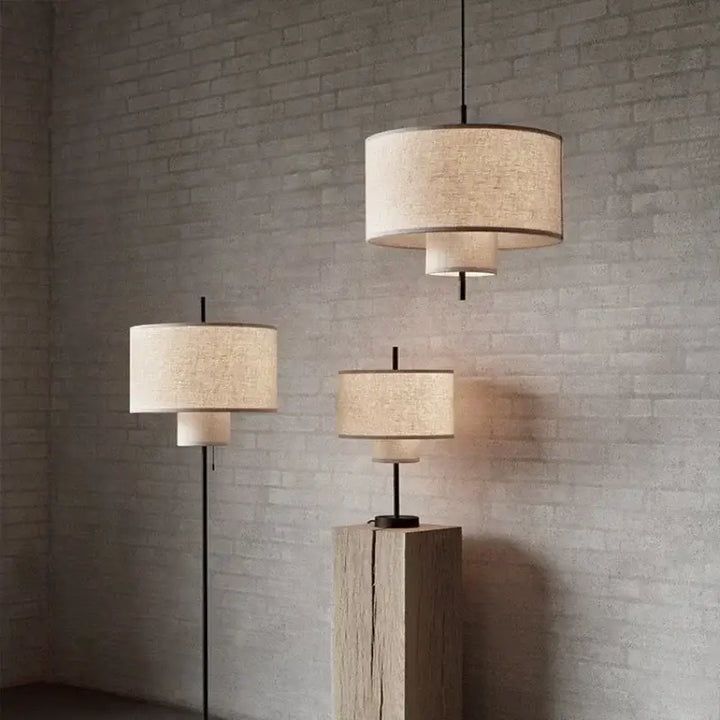 Suspension luminaire forme cylindriques au design épuré en tissu

