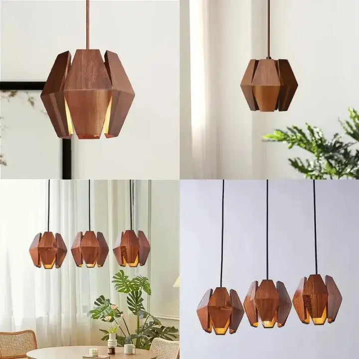 Suspension géométrique en bois naturel marron style chic