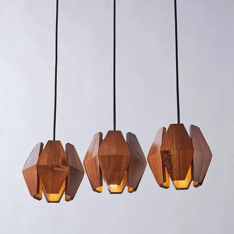 Suspension géométrique en bois naturel marron style chic
