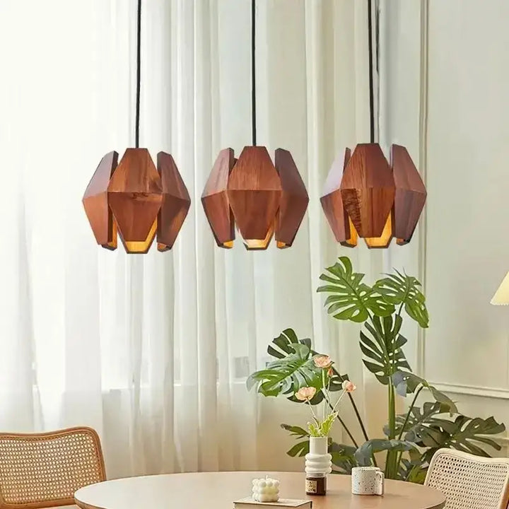 Suspension géométrique en bois naturel marron style chic