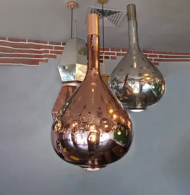 Suspension Luminaire Goutte en Verre Fumé Ambre ou Cuivré