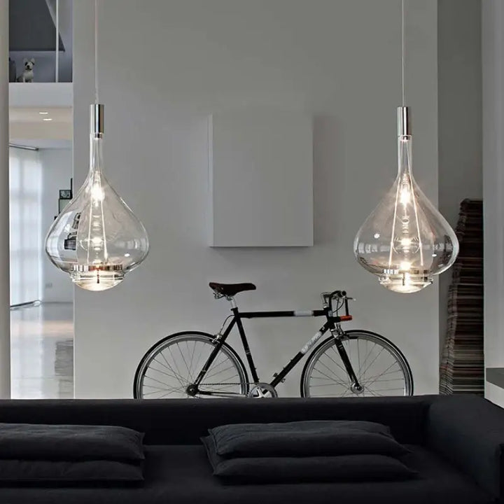 Suspension Luminaire Goutte en Verre Fumé Ambre ou Cuivré