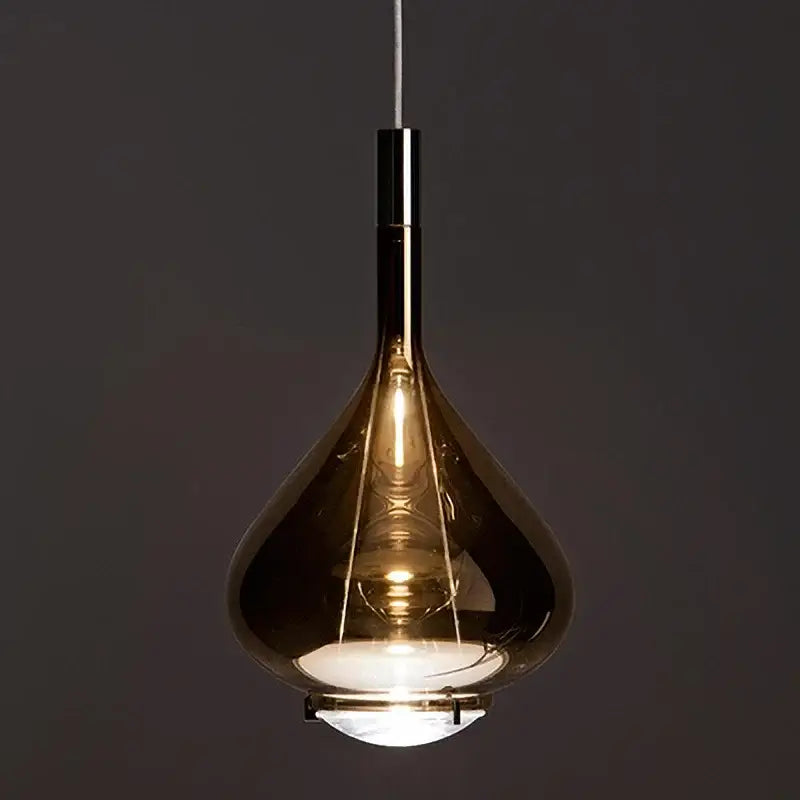 Suspension Luminaire Goutte en Verre Fumé Ambre ou Cuivré